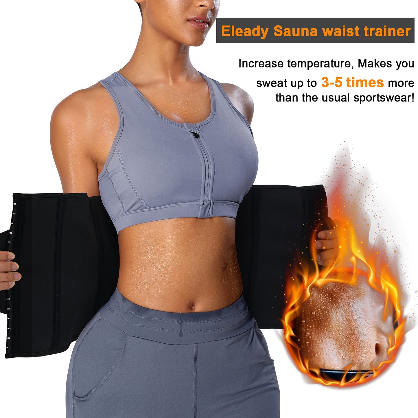 Eleady Wowen Sauna Waist Trainer Trimmer Belt for Weight Loss Corset Slimming Body Shaper Cincher Workout Sweat Sport Girdles (Black, Large)
