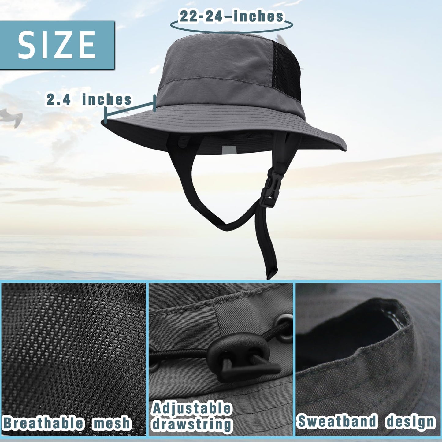 Seektop Surf Bucket Hat with UPF 50+ UV Protection, Waterproof Surfing Hat