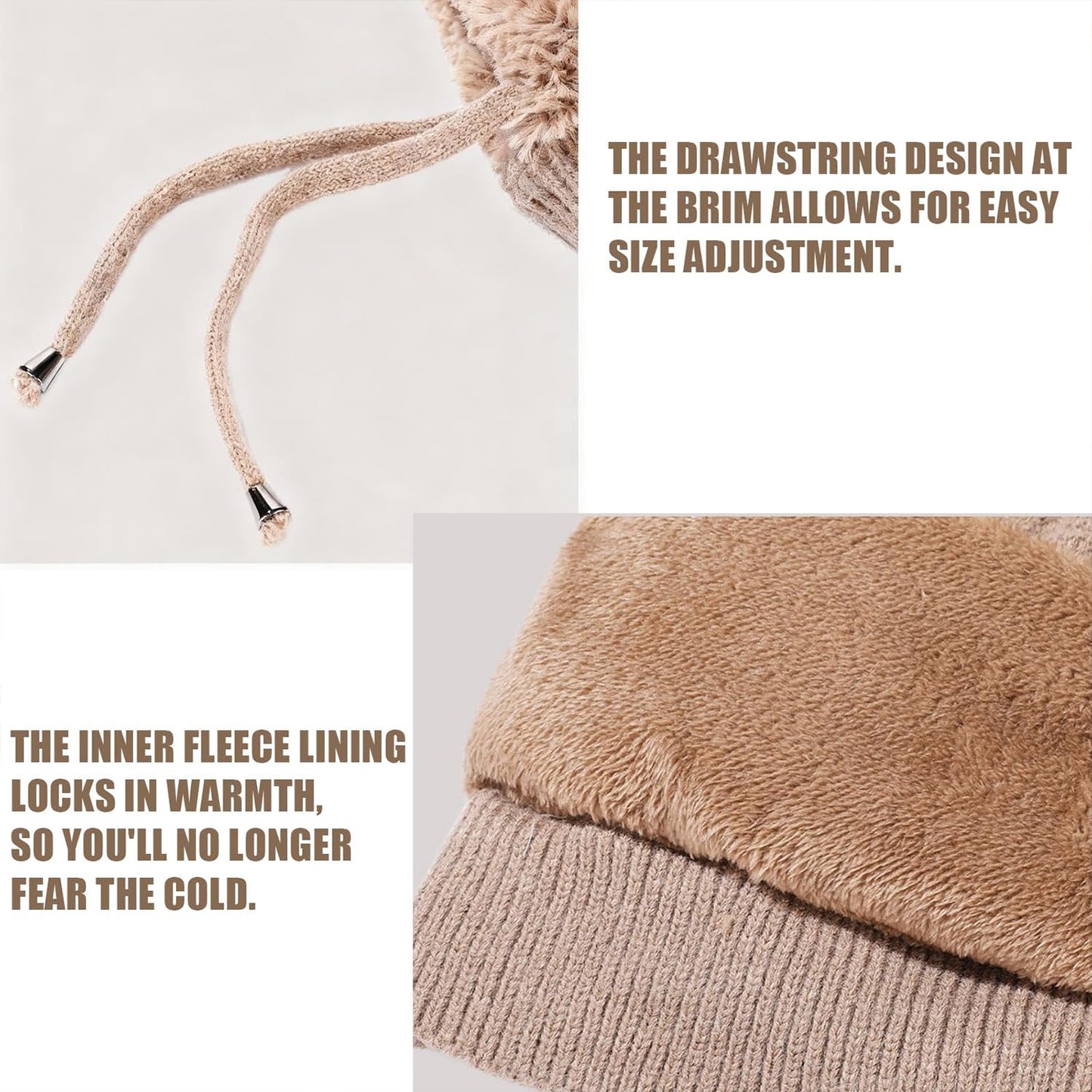 3 in 1 Beanie Hat with Scarf and Mask, Womens Balaclava Winter, Warm Knitted BeanieHat Fleece Scarf Mask Beige(Black)