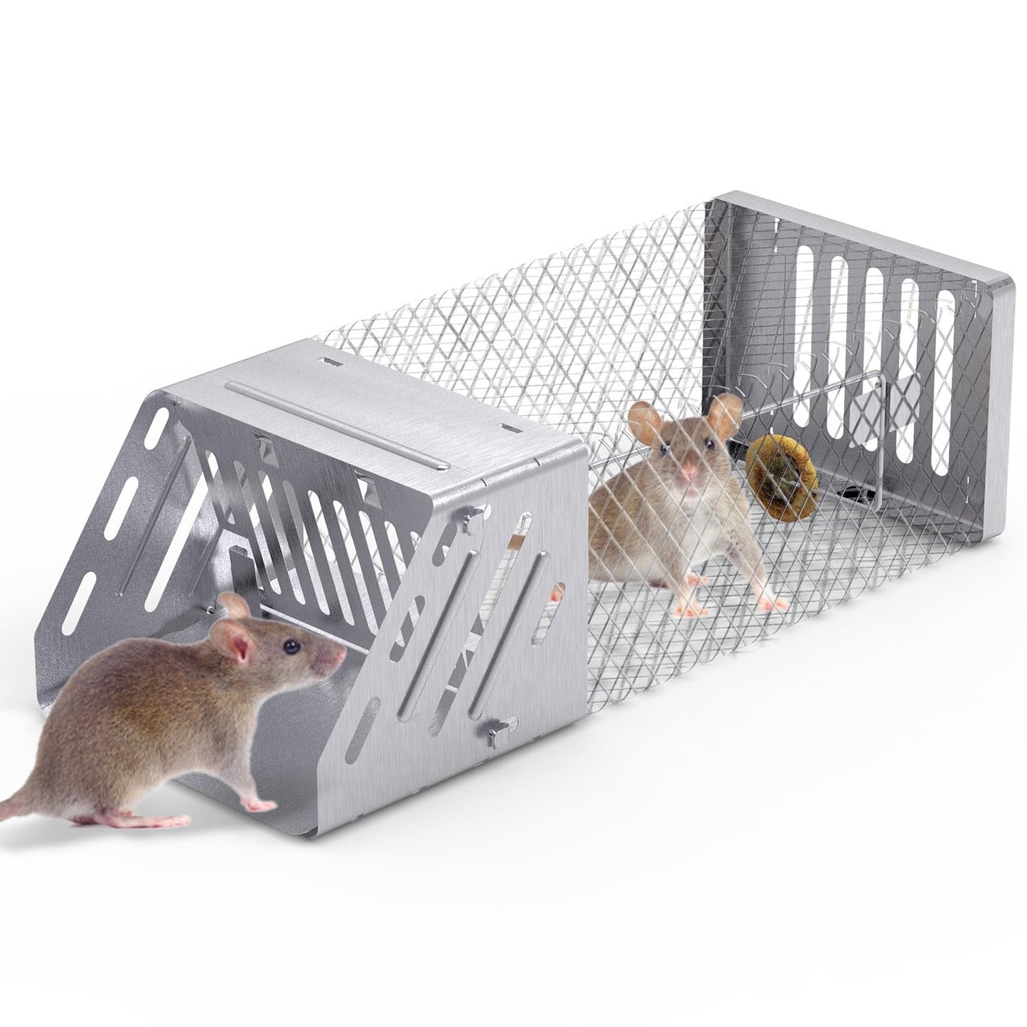 Humane Rat Trap, Automatic Continuous Mouse Cage Single Door Live Animal Trap Cage Indoor Outdoor for Small Rodents Chipmunk Mice Voles, Catch and Release