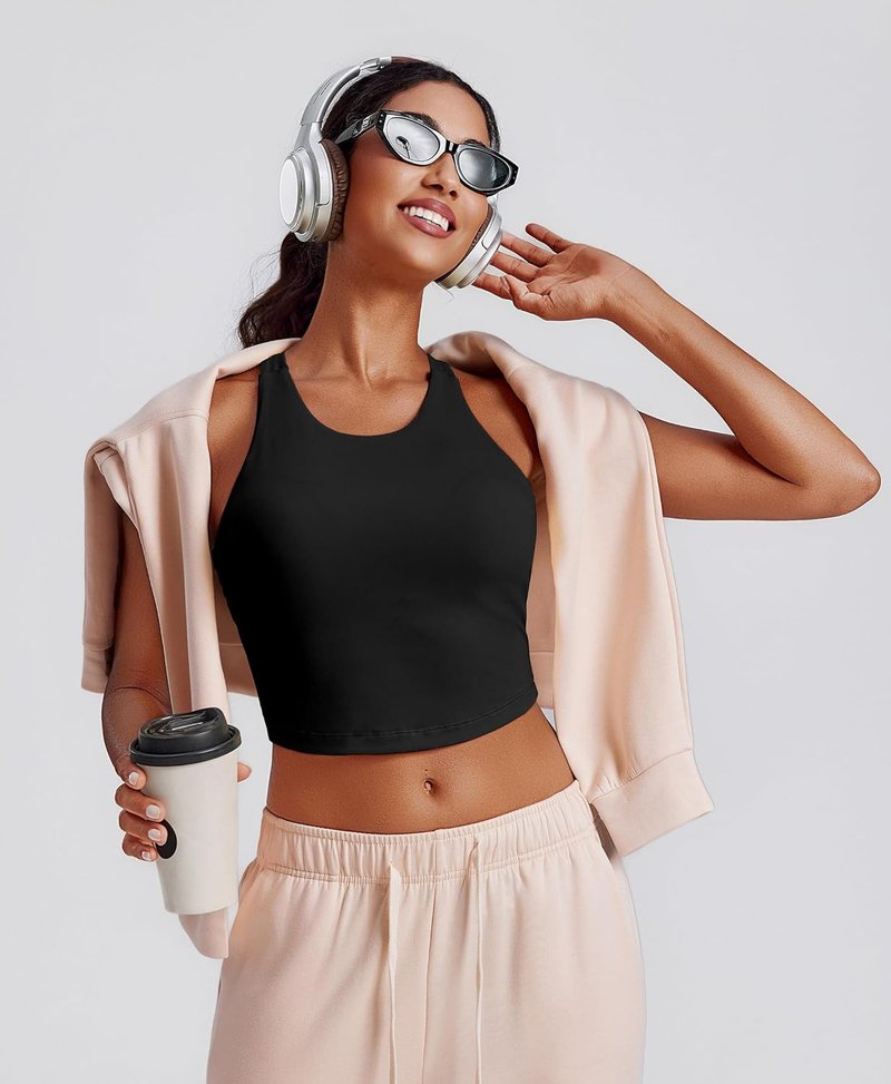Women’s High Neck Racerback Sports Bra - Longline Padded Yoga Crop Top | Comfortable Workout Tank