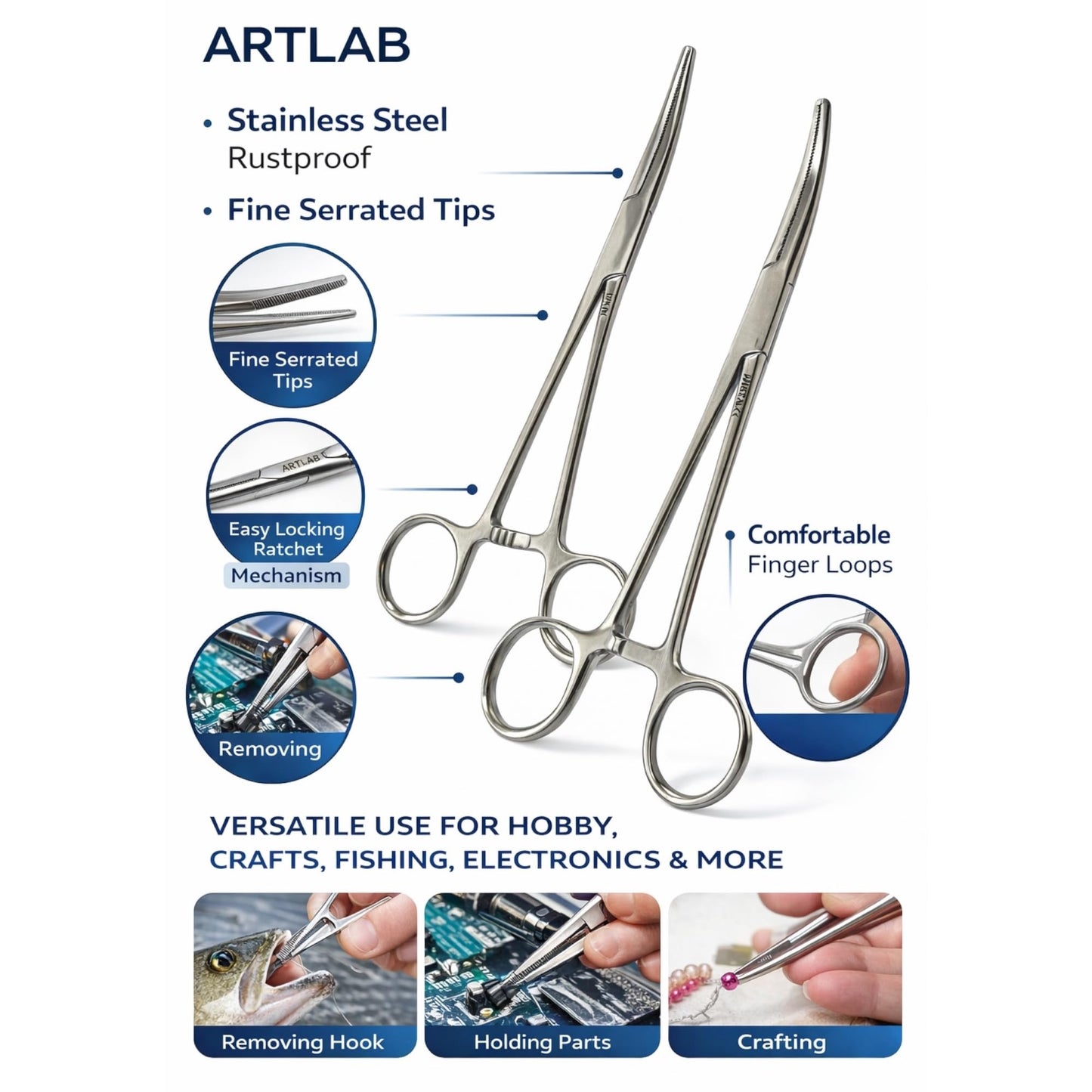 Avon Surgical 2Each Versatile Angling Tools 5 Inch Fishing Forceps Set - Stainless Steel, Curved & Straight Hemostats, Serrated Jaws, Locking Mechanism, and Lightweight Design Hemostat Forceps.