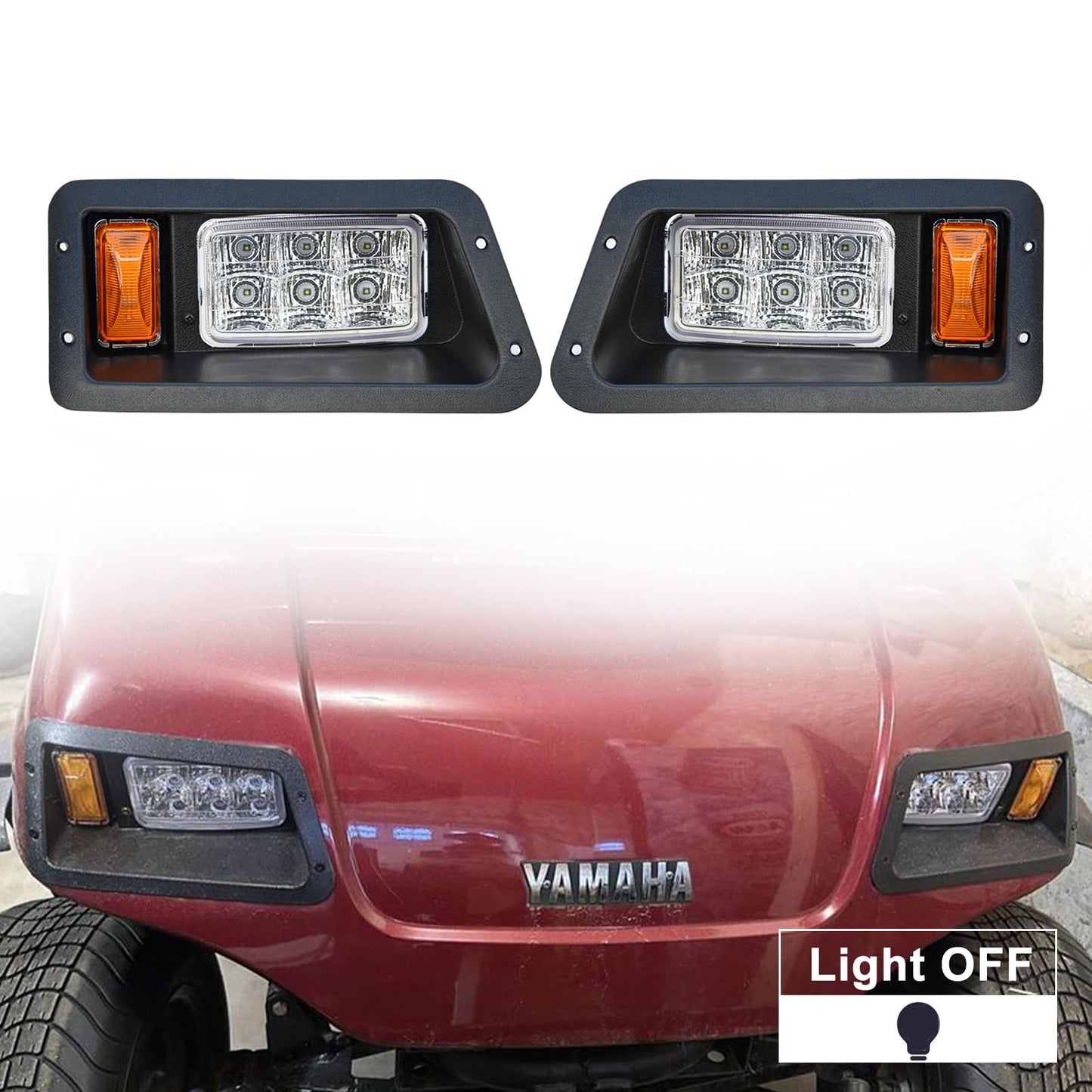 Orle Oko LED Head Light Kit For YAMAHA G14 G16 G19 G22 Gas or Electric Golf Cart Models Passenger Driver Side Replace 12V Headlights Light Kit Assembly For YAMAHA