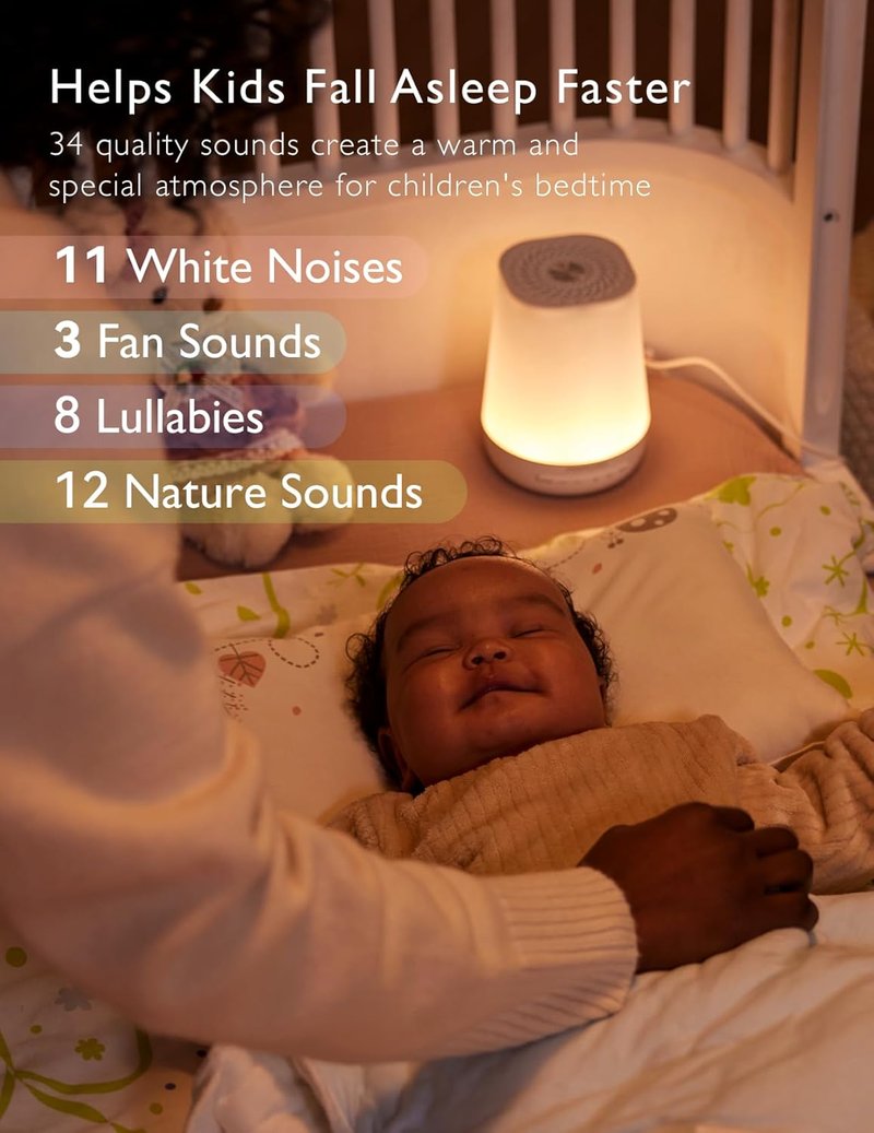 Baby Sound Machine - Momcozy White Noise Machine for Soothing Sleep | 34 Sounds, Night Light, App Control (Blue)