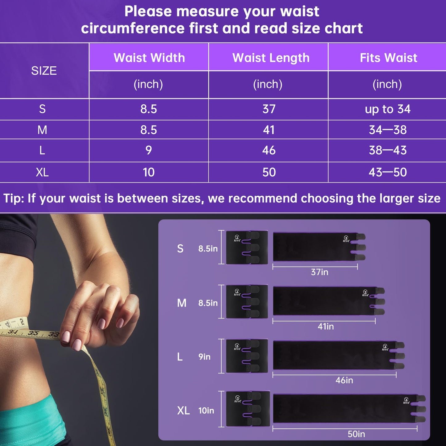 RIYA Waist Trimmer Sweat Waist Trainer for Women and Men Waist Sweat Belt Band Belly Stomach Wrap Purple