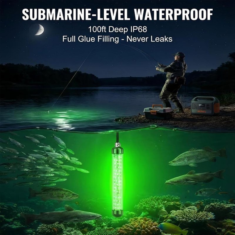 Underwater Fishing Light - 6000/9000/12000LM Waterproof Green LED for Night Fishing | 16.4ft Cord, Freshwater & Saltwater