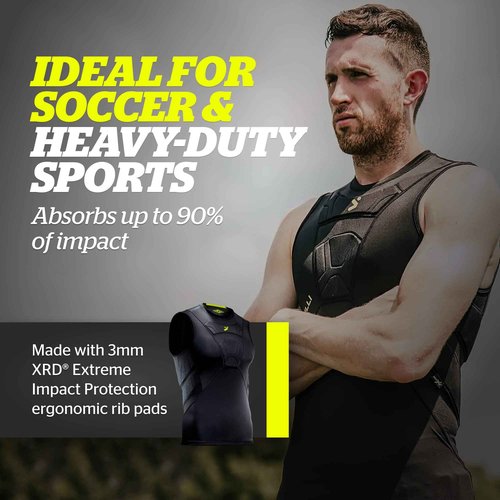 Storelli BodyShield Sleeveless Undershirt, Protective Soccer Base Layer, Lightweight Compression Top with Padded Chest and Rib Protection, Ultimate Comfort and Safety for Athletes, Black, Extra Large