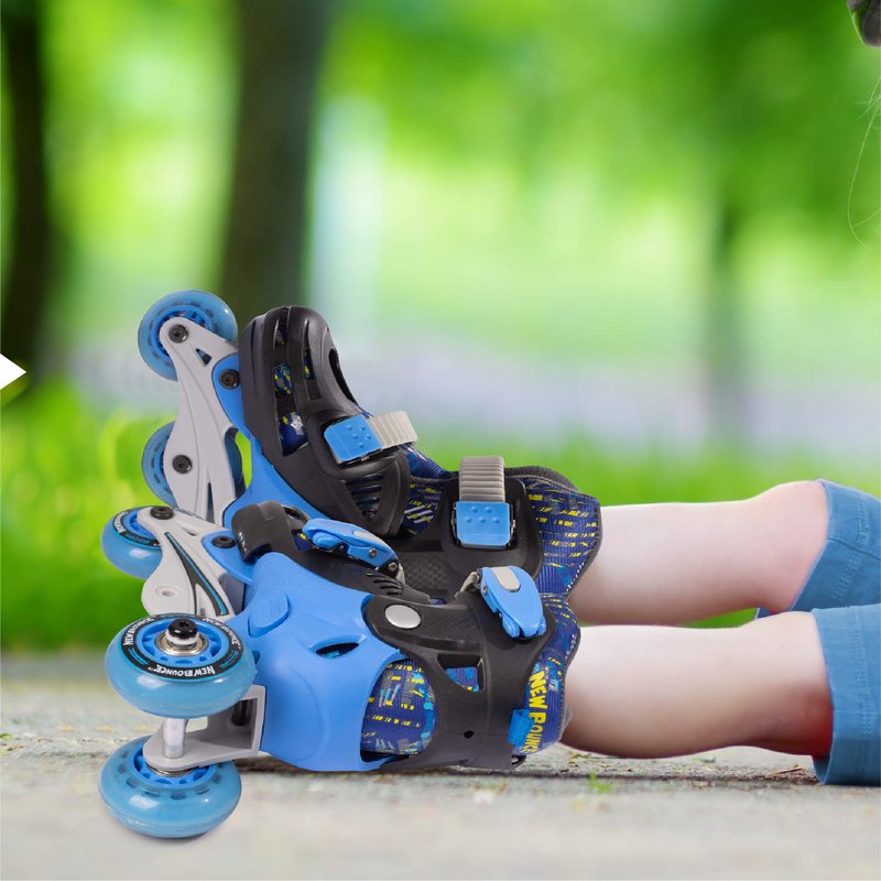 New Bounce Roller Skates for Little Kids - Shoe Size EU 28-31, US Kids Junior Size 8-11, 2-in-1 Roller Skates for Girls, Converts from Tri-Wheel to Inline Skates - Rollerskates for Beginners | Blue