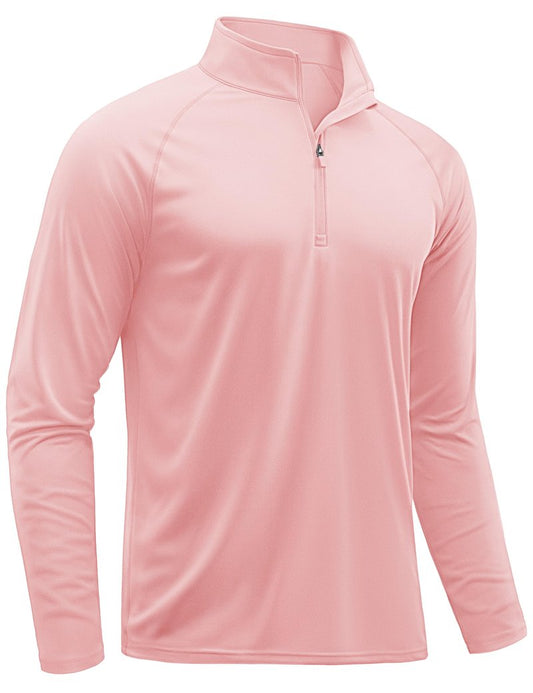 TACVASEN Long Sleeve Shirts Men Athletic Quarter Summer Tops for Sun Protection Men Workout Golf Shirts Running for Rash Guard Light Pink L