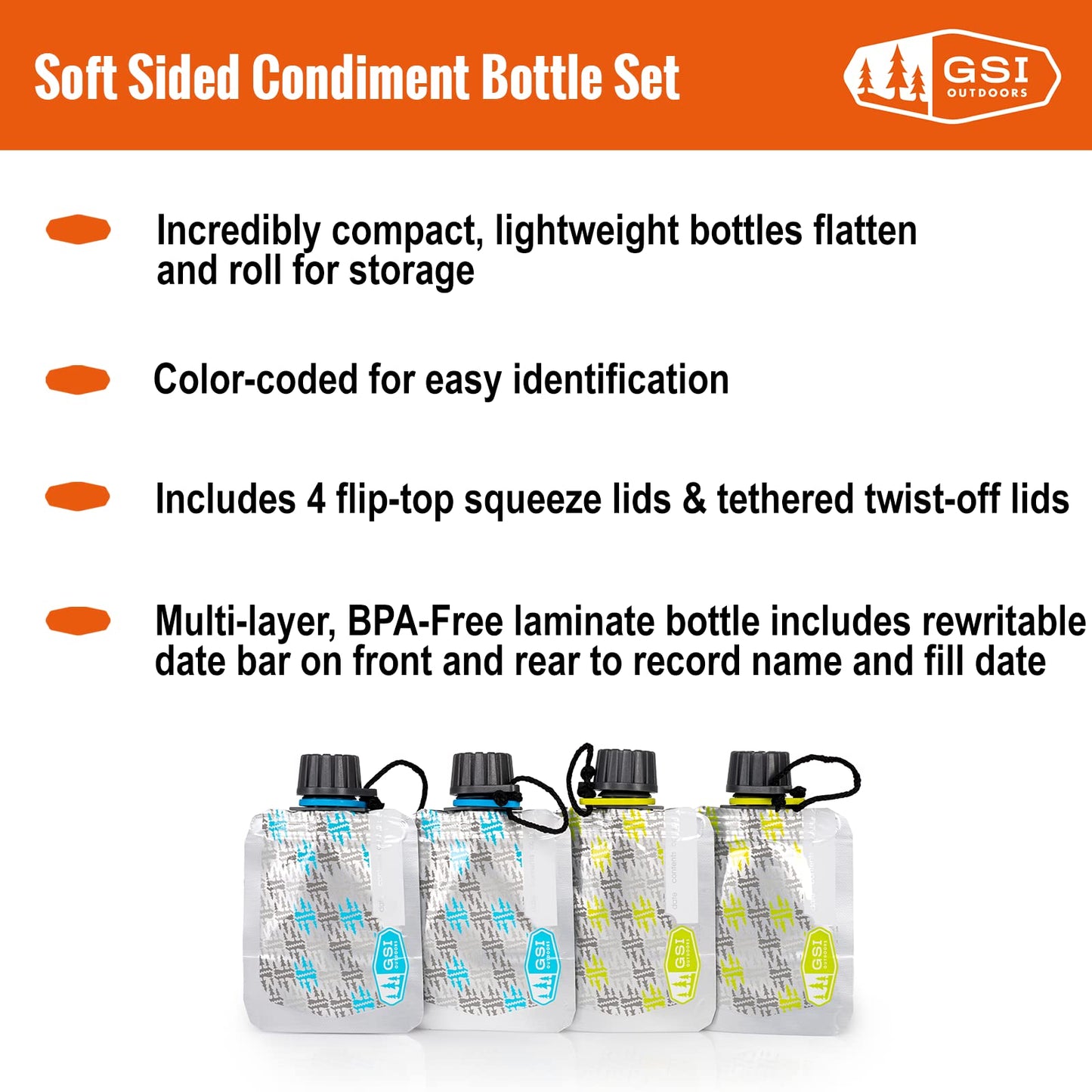 GSI Outdoors Soft-Sided Condiment Bottle Set, 2 fl. oz. x 4