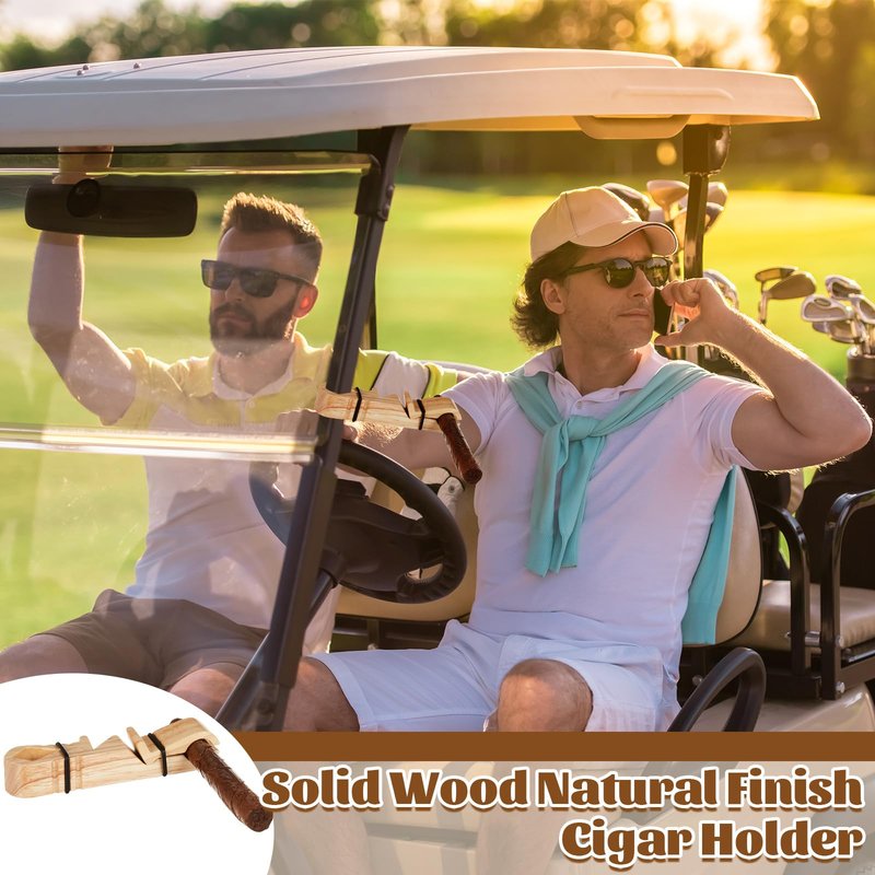 Fiwochic 2 Pcs Wooden Golf Cart Holder with Adjustable Clip & Loop Strap Fits Various Sizes, Natural Solid Wood for Outdoor Use on Carts, Yachts, Beach Chairs, Camping