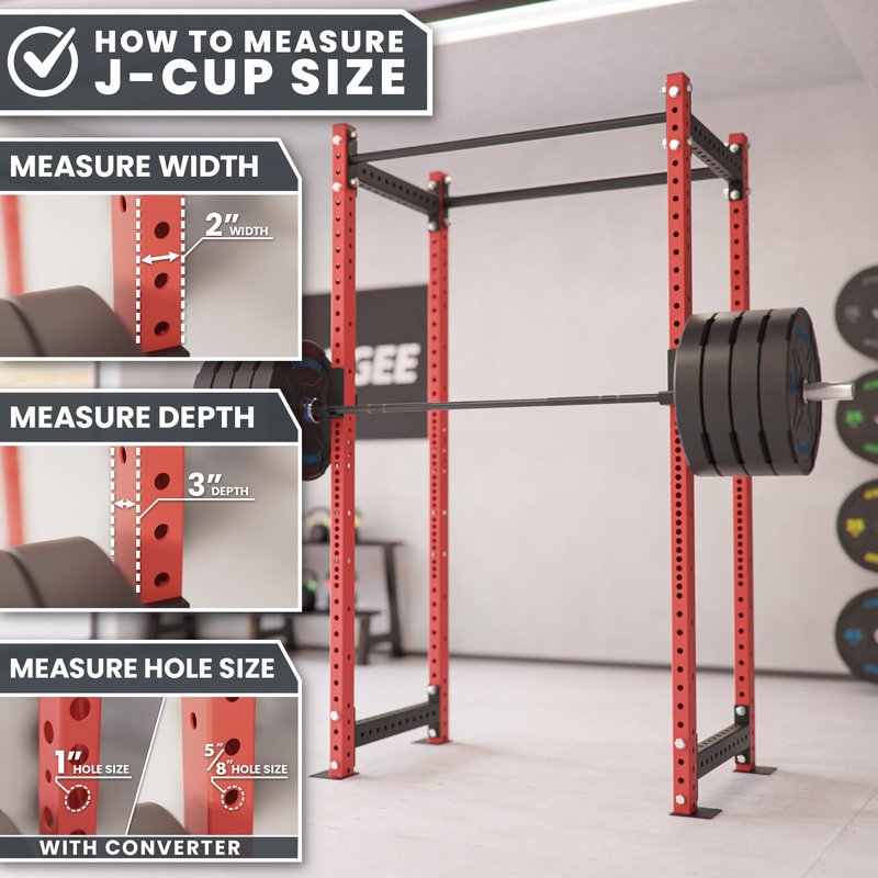 Synergee Power and Squat Rack Attachment 2x3 J-Cups Designed for 5/8” Hole. J-Hook for Power Lifting, Squats and Presses. Sold in Pairs.
