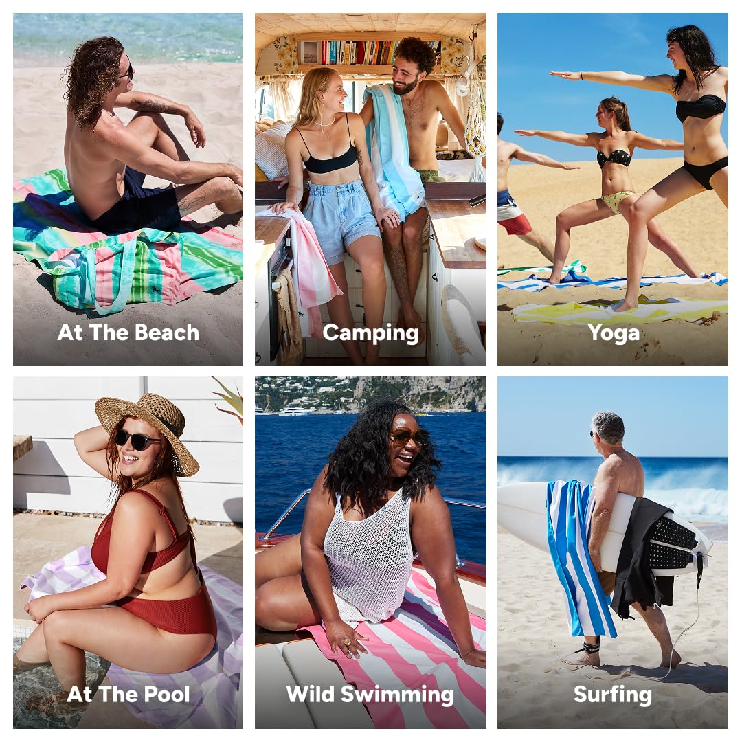 Dock & Bay Beach Towel - Quick Dry, Sand Free - Compact, Lightweight - 100% Recycled - Includes Bag - Watermelon Sugar - Extra Large (200x90cm, 78x35)