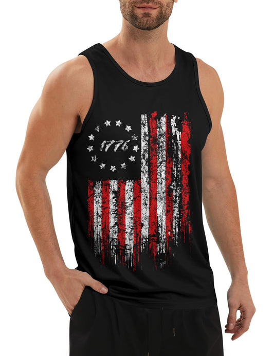 Tank Top for Men's American Flag T Shirt USA Patriotic Tee 4th of July Athletic Tops Red Black White Striped Stars Sleeveless Shirt Printed Summer Cool Training Sports Undershirts L