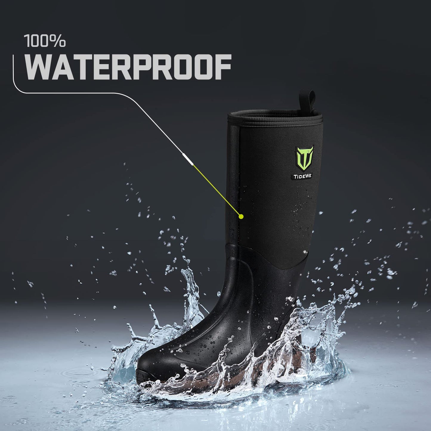 TIDEWE Rubber Neoprene Boots Men And Women, Waterproof Sturdy 6mm Neoprene Boot, Rain Boot Hunting Boot Arctic Outdoor Boot Men Size 13 Black