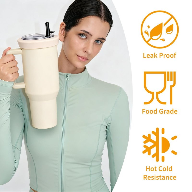 Silicone Flip Straw Lid Replacement Compatible with HydroJug 32 oz Traveler Cup, Compatible with Hydro Flask 32 oz and 40 oz Travel Tumblers. Cream color, Pack of 2.