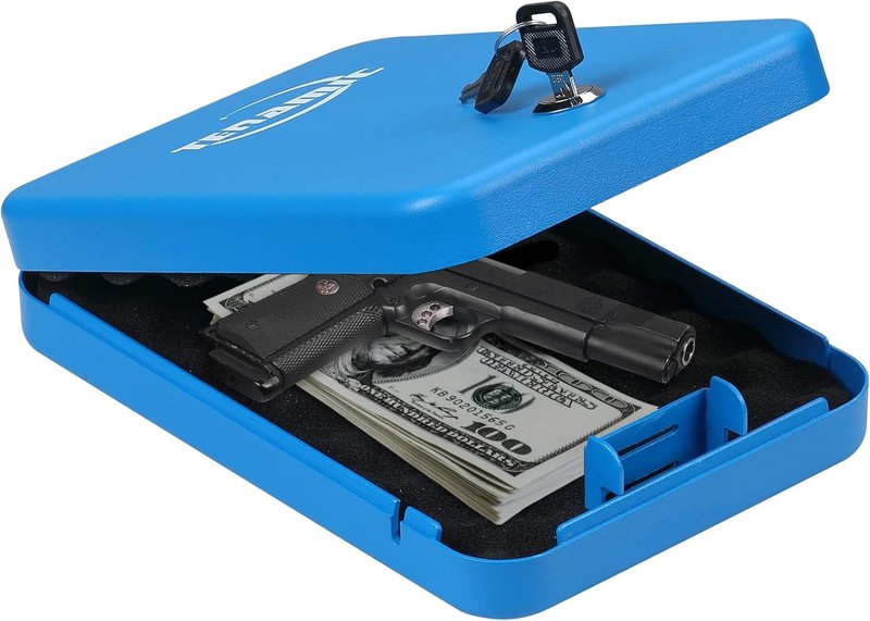 Tenamic Pistol Safe - Portable Solid Steel Handgun Lock Box for Travel | Blue