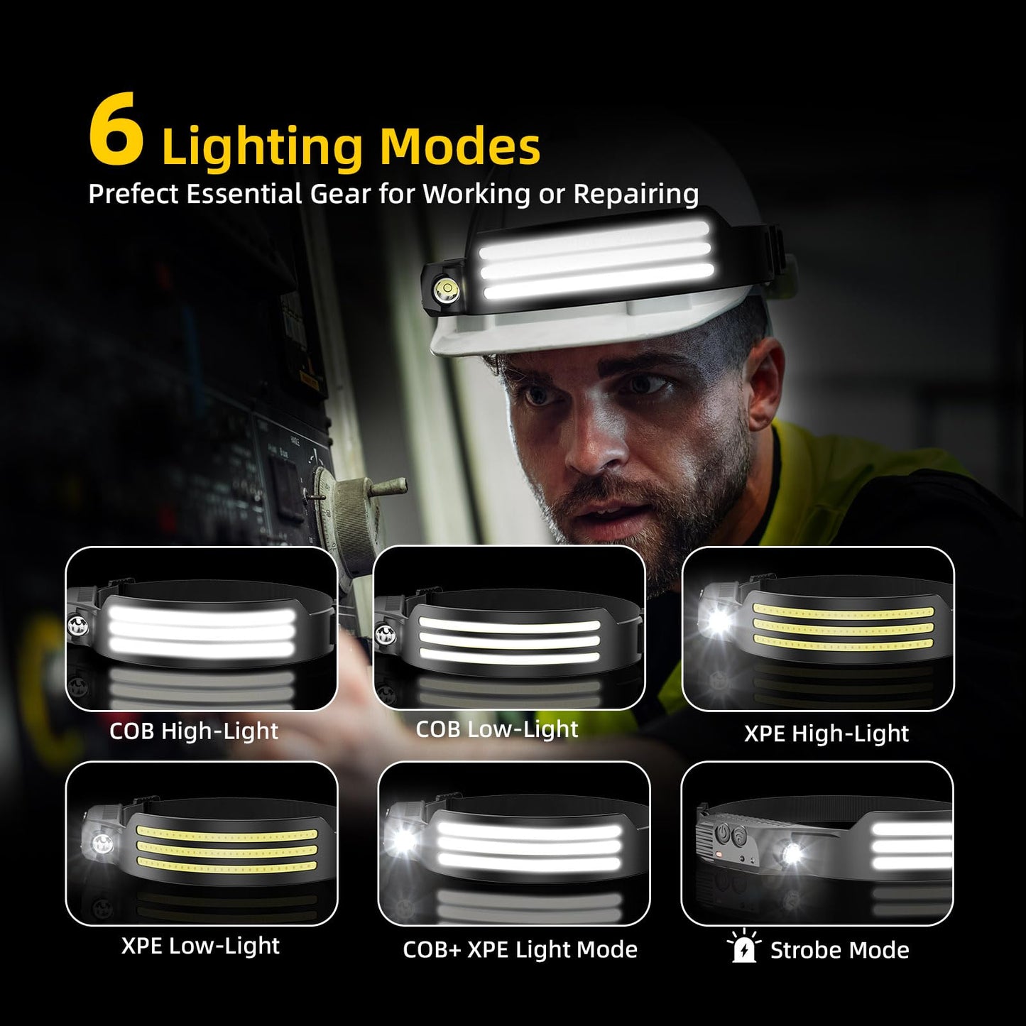Eatelsin Headlamp Rechargeable 4PCS, Motion Sensor 230° COB Head Lamp, Headlights for Forehead, Hard hat Light for Adults, LED Headband Flashlight for Work, Hiking, Running, Camping Essentials Gear
