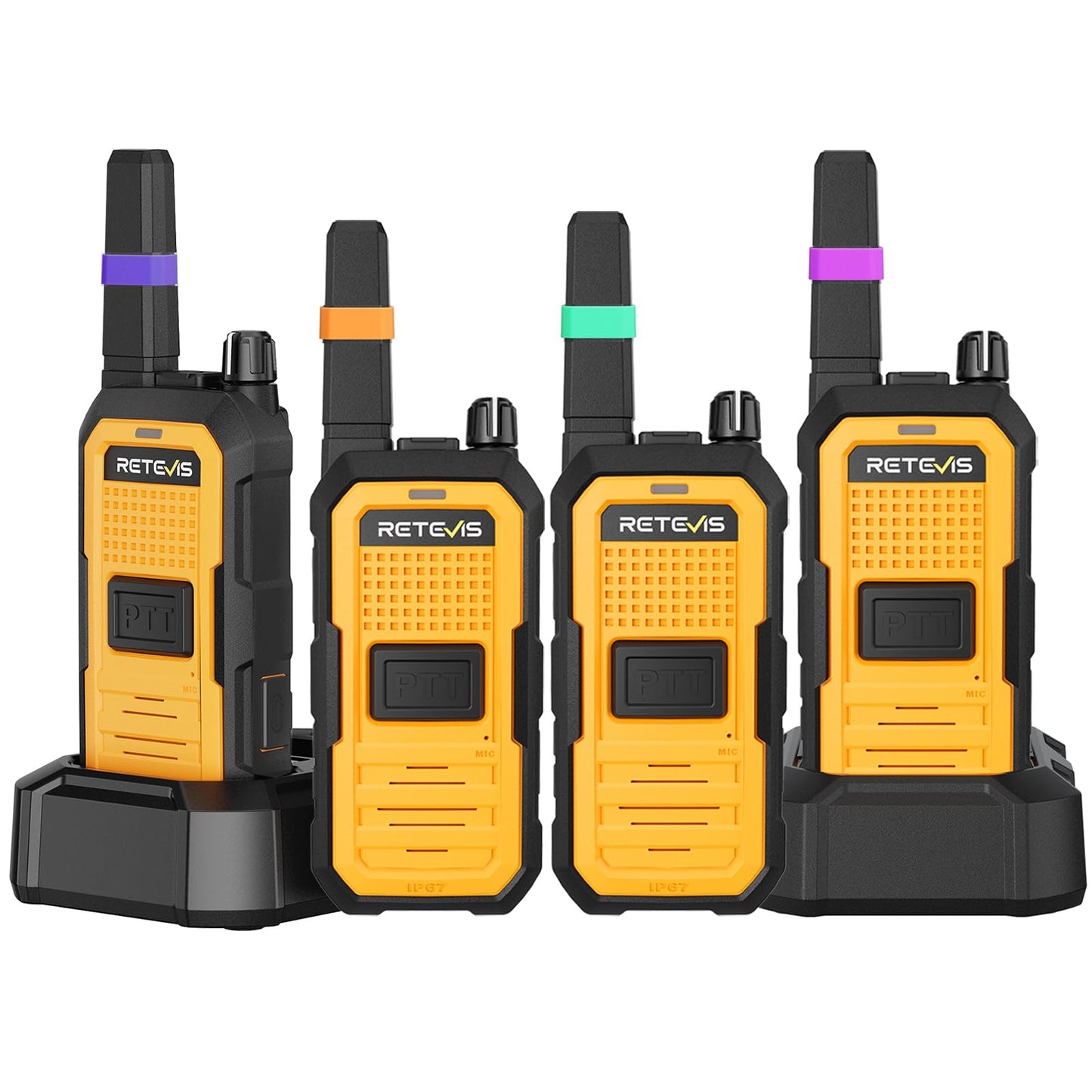 Retevis RB48A Heavy-Duty Waterproof Walkie Talkies, Rugged & Shockproof Two Way Radios Long Range, IP67, Noise Reduction, Oversized Front PTT, 23-Hour Battery, Antenna ID Rings, NOAA (4 Pack)