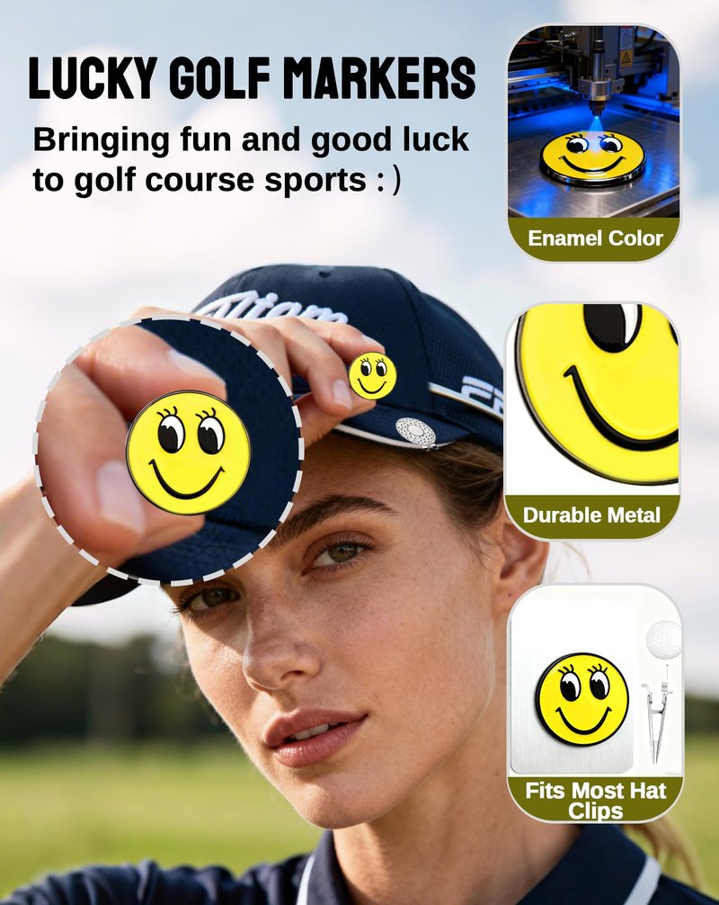 BSTWARM 50 Pcs Golf Ball Markers Bulk, 1'' Smile Face Marker, Golf Accessories for Hat Clips & Divot Tools, Gift for Men Women Golfer Club