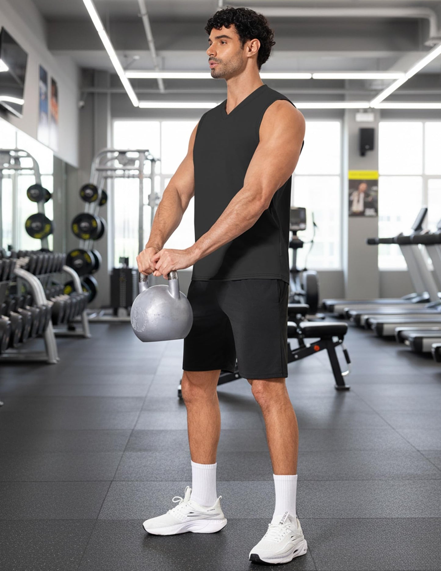 COOFANDY Men Workout Tank Tops V Neck Sleeveless Shirts Quick Dry Gym Muscle Tshirt Athletic Cut Off Shirt Black Large