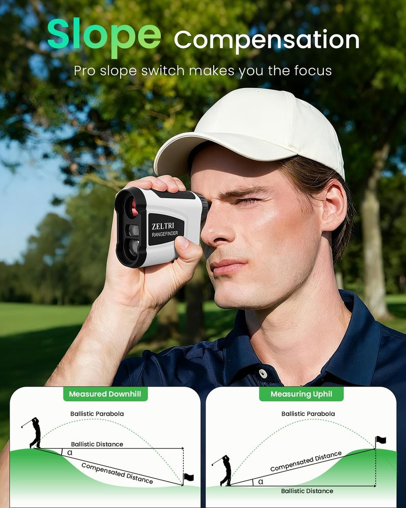 ZELTRI Range Finder -875 Yards Laser Golf Range Finder, Rechargeable Rangefinder, 7X Magnification, 0.1s Flag Pin Locking Vibration, Golf Accessories for Men and Women