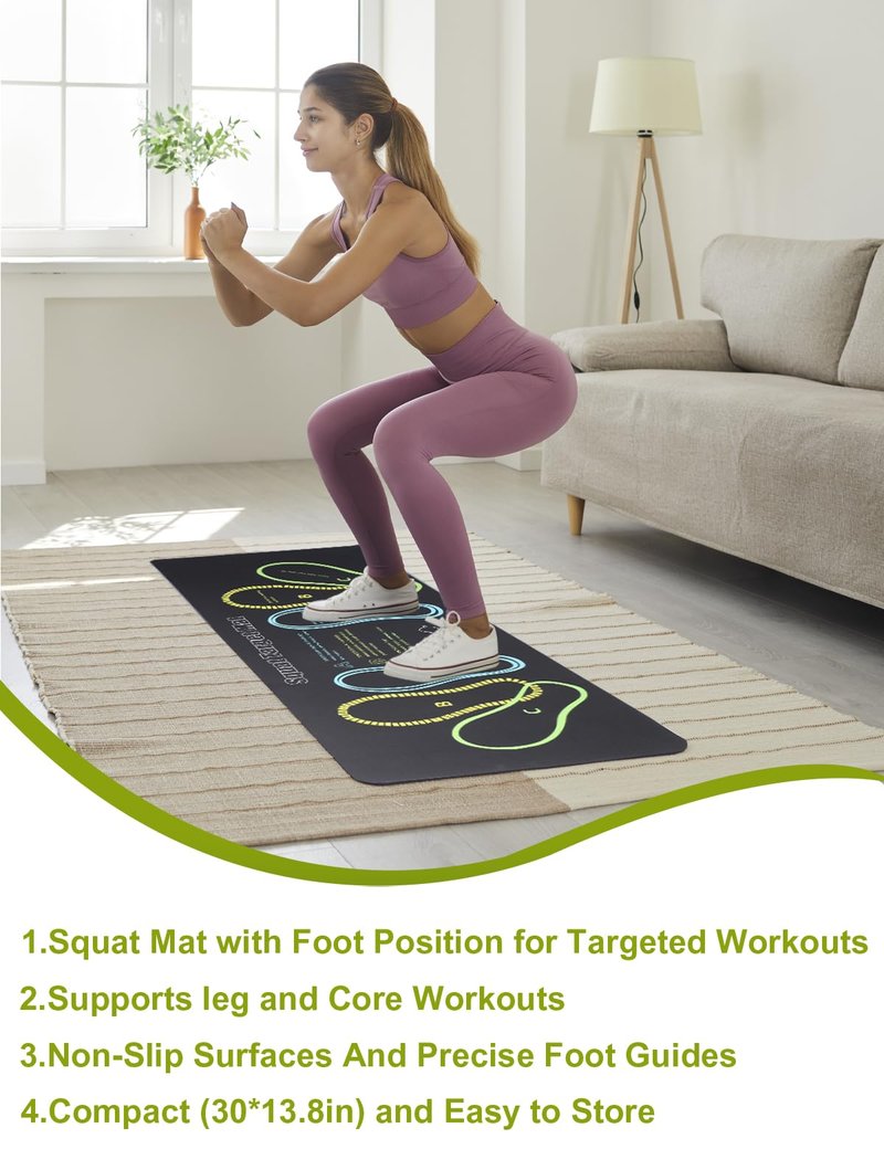 Squat Mat with Foot Position,Large Squat Target Pad 30'' X 13.8'',4mm Thickness Squat Mat Foot Positioning, Exercise Mat for Squats, Leg and Abdominal Workouts (Black)