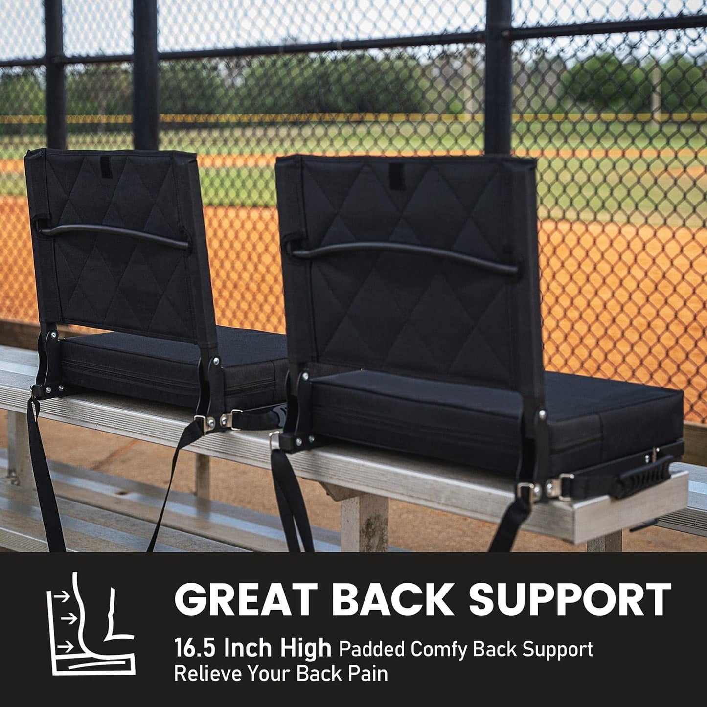 Sheenive Red Stadium Seats for Bleachers with Back Support, Padded Soft Comfy Backs and Cushion, Extremely Large and Portable