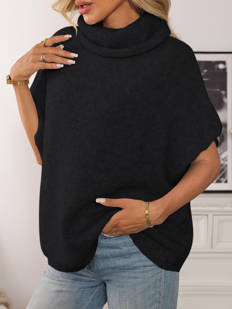 LILLUSORY Women's Oversized Mock Turtleneck Sweater - Cozy Batwing Sleeves | Fall Winter Chunky Top