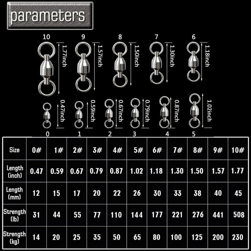 High-Strength Stainless Steel Ball Bearing Swivels - Solid Welded Rings for Saltwater & Freshwater Fishing