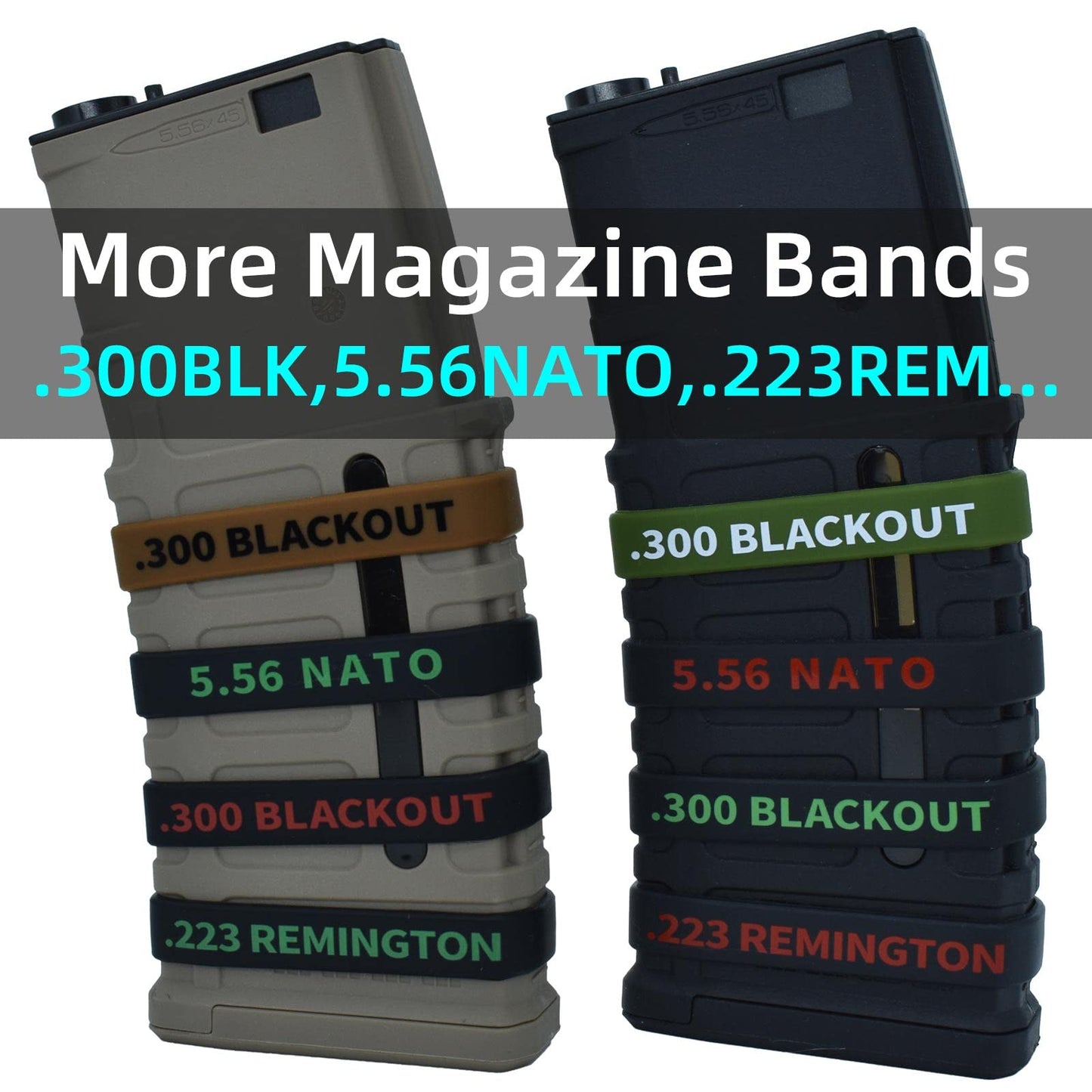 12 Pack Miaozhun 300 BLK Supersonic Magazine Marking Bands .300 Blackout Supersonic Magazine Caliber Identification(Coyote Brown-Black)