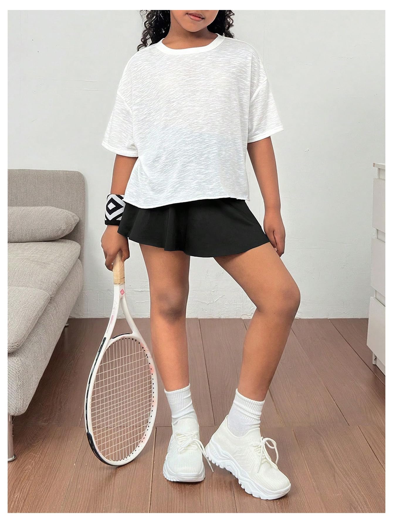 SOLY HUX Girl's Open Back Workout Tops Cute Short Sleeve Shirt Running Athletic T Shirts Summer Clothes Plain White 9Y