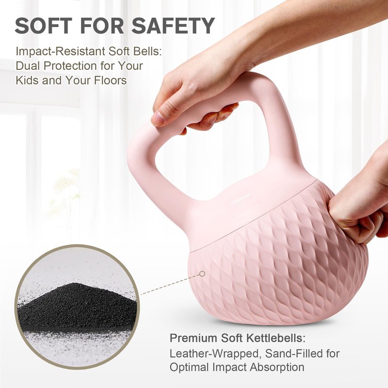 YIGUO Soft Kettlebell, 15lb Kettlebells Cushioned Impact-Resistant Base and Anti-Slip Grip, Strength Training Kettle Bell for Women and Men, Home Workout (Pink)
