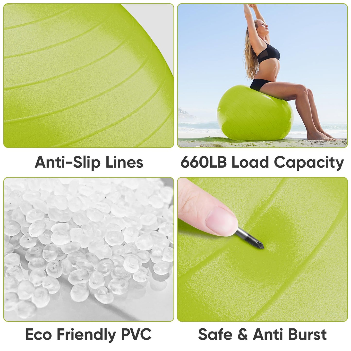 APEXUP Yoga Ball, 660 lbs Anti-Burst Exercise Ball with Pump, 5 Sizes