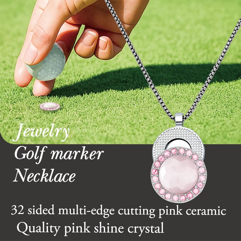 E TRUEE Golf Ball Marker with Ceramic crystal Ball Marker Necklace (20mm Small size) Gifts Accessories Women Golfers