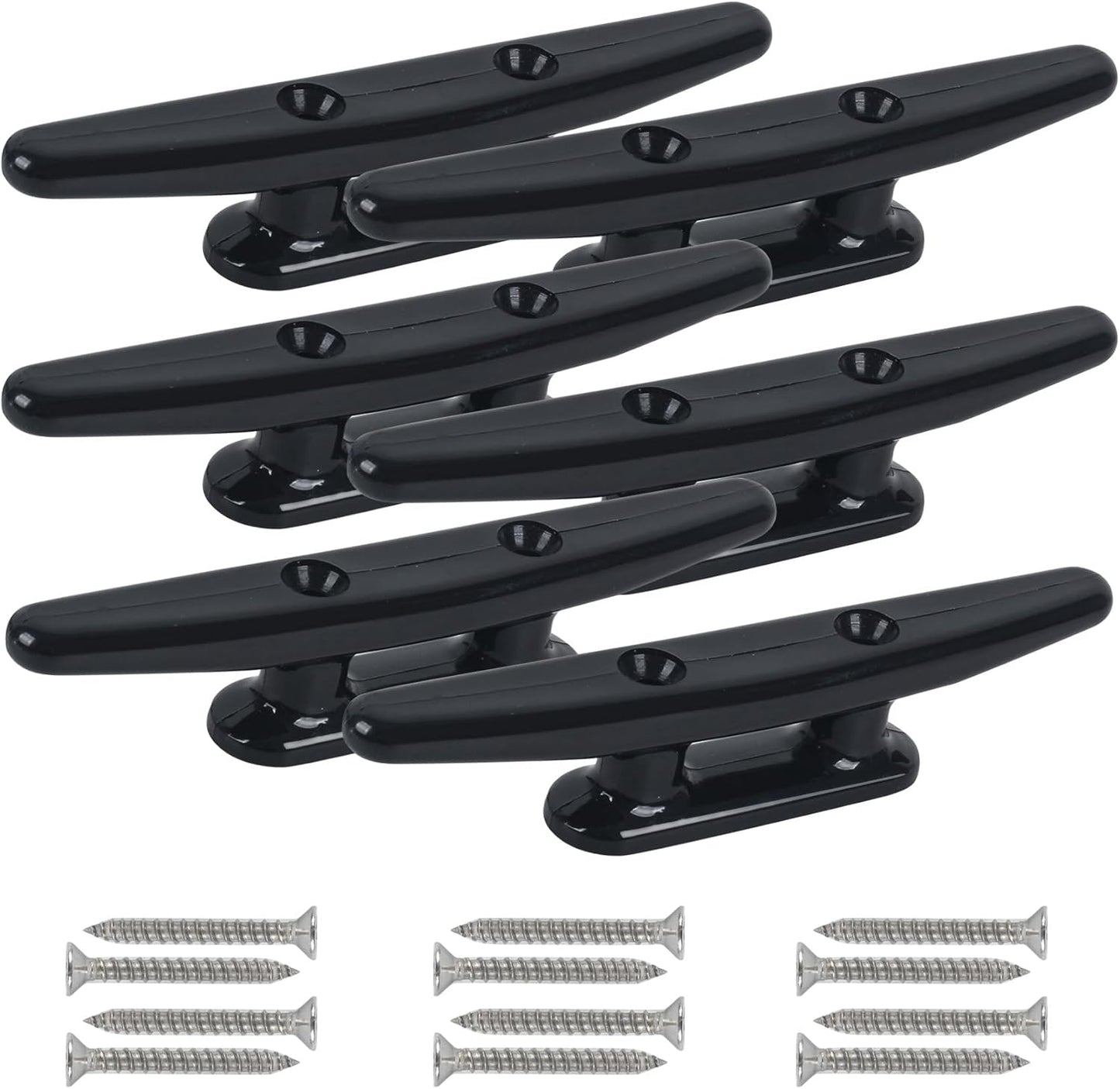 Boat Dock Cleats - Black Nylon Tie Down Cleats with Hardware | 4", 5", 6", 8" Sizes (4 or 6 Pack)