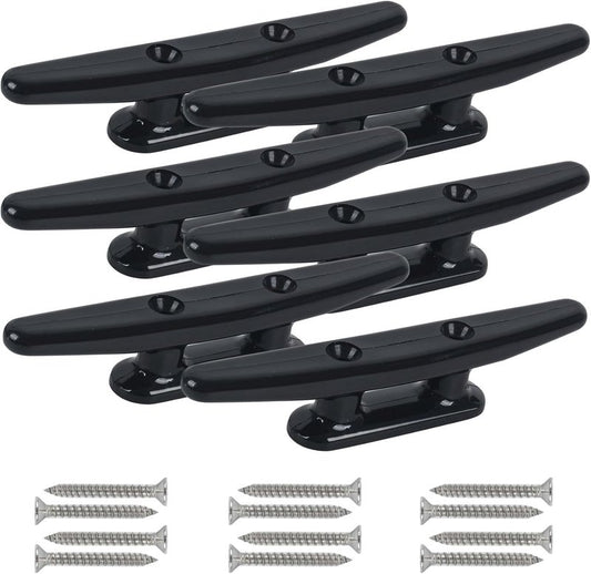 Boat Dock Cleats - Black Nylon Tie Down Cleats with Hardware | 4", 5", 6", 8" Sizes (4 or 6 Pack)