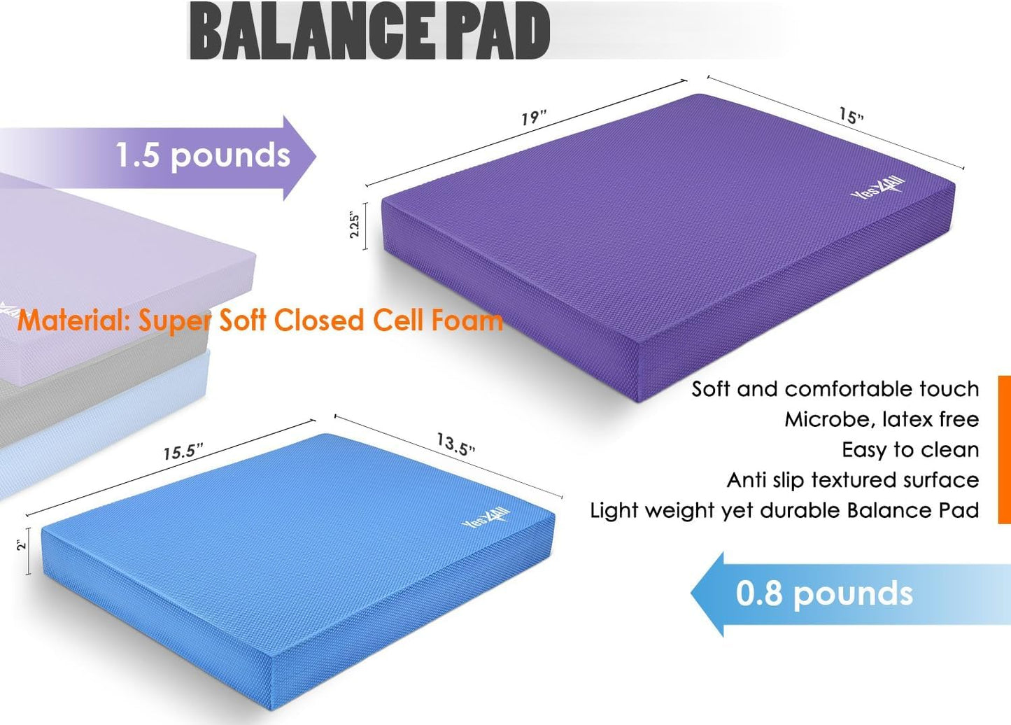 Yes4All Upgraded Size Foam Pad for Exercise, Non-slip Foam Balance Pad Physical Therapy, Yoga & Stability Training Balance Mat