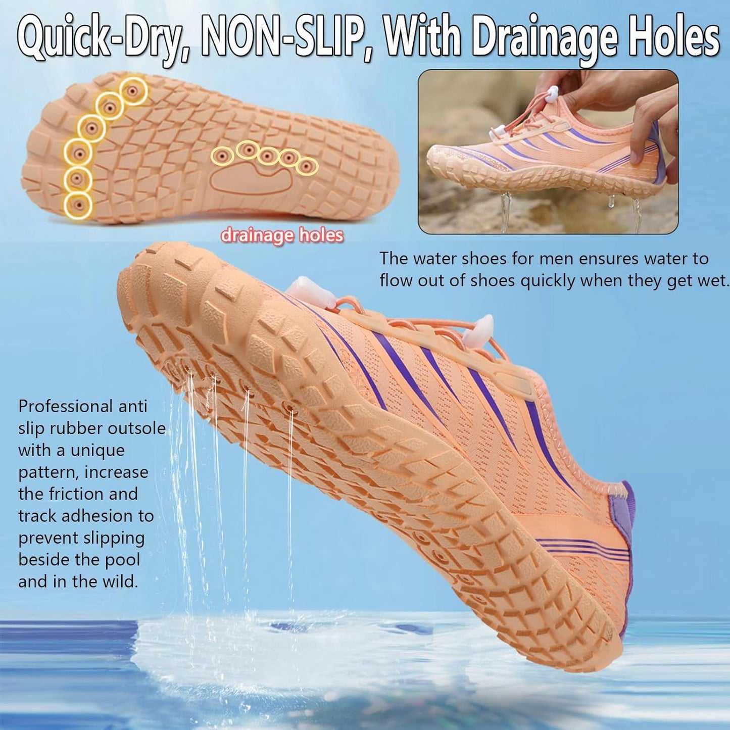Water Shoes for Men & Women - Quick Dry Barefoot Aqua Sports Footwear | Ideal for Swimming, Beach, Hiking & Yoga