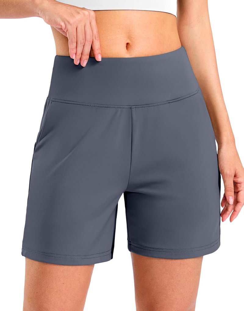 Women's Bermuda Long Shorts - High Waisted 9" Athletic Shorts with Pockets for Walking & Workouts