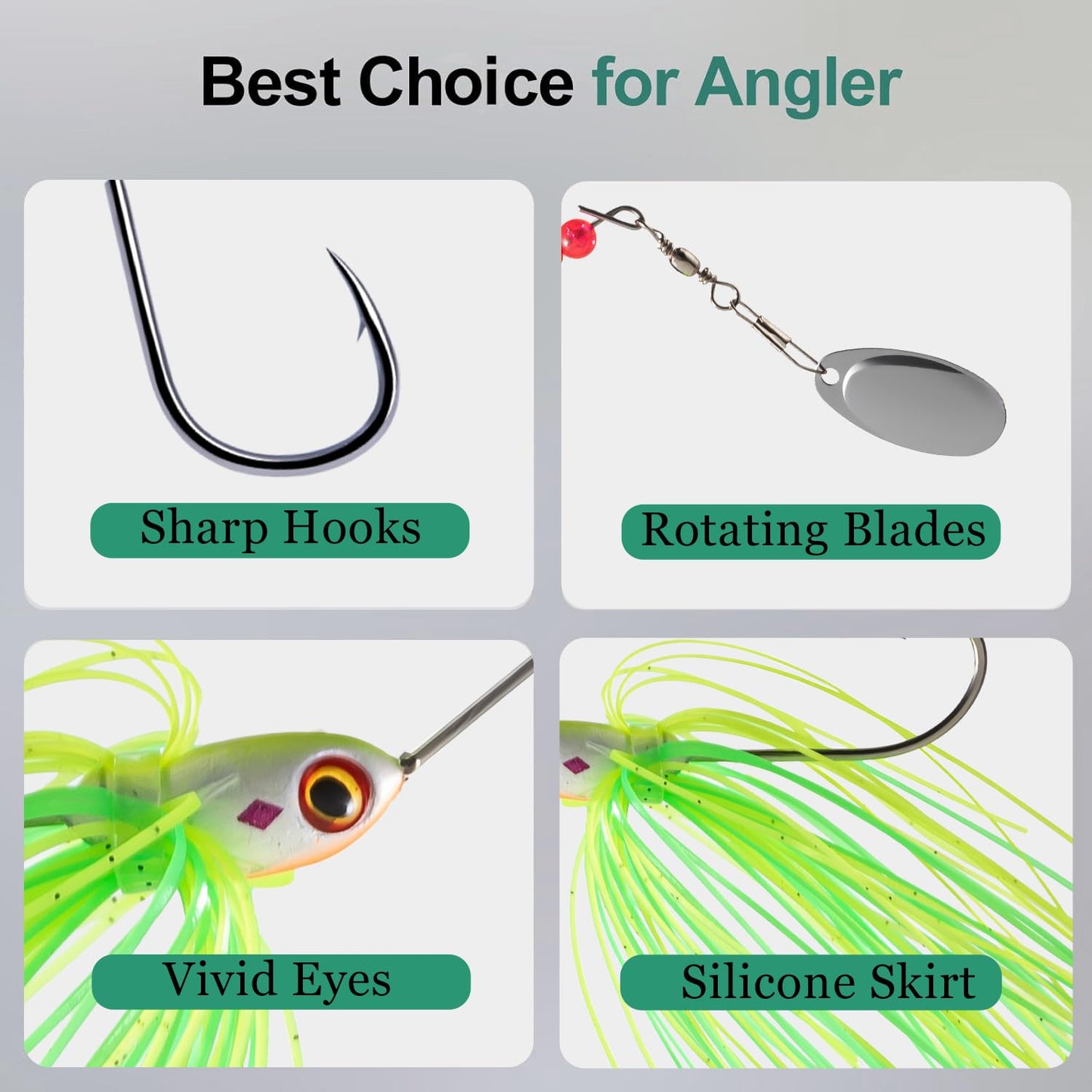 Richary Spinner Baits for Bass Fishing 3/8oz, 6 Pcs Freshwater Fishing Lures Kit, Premium Spinnerbaits for Walleye, Crappie, Salmon & Pike