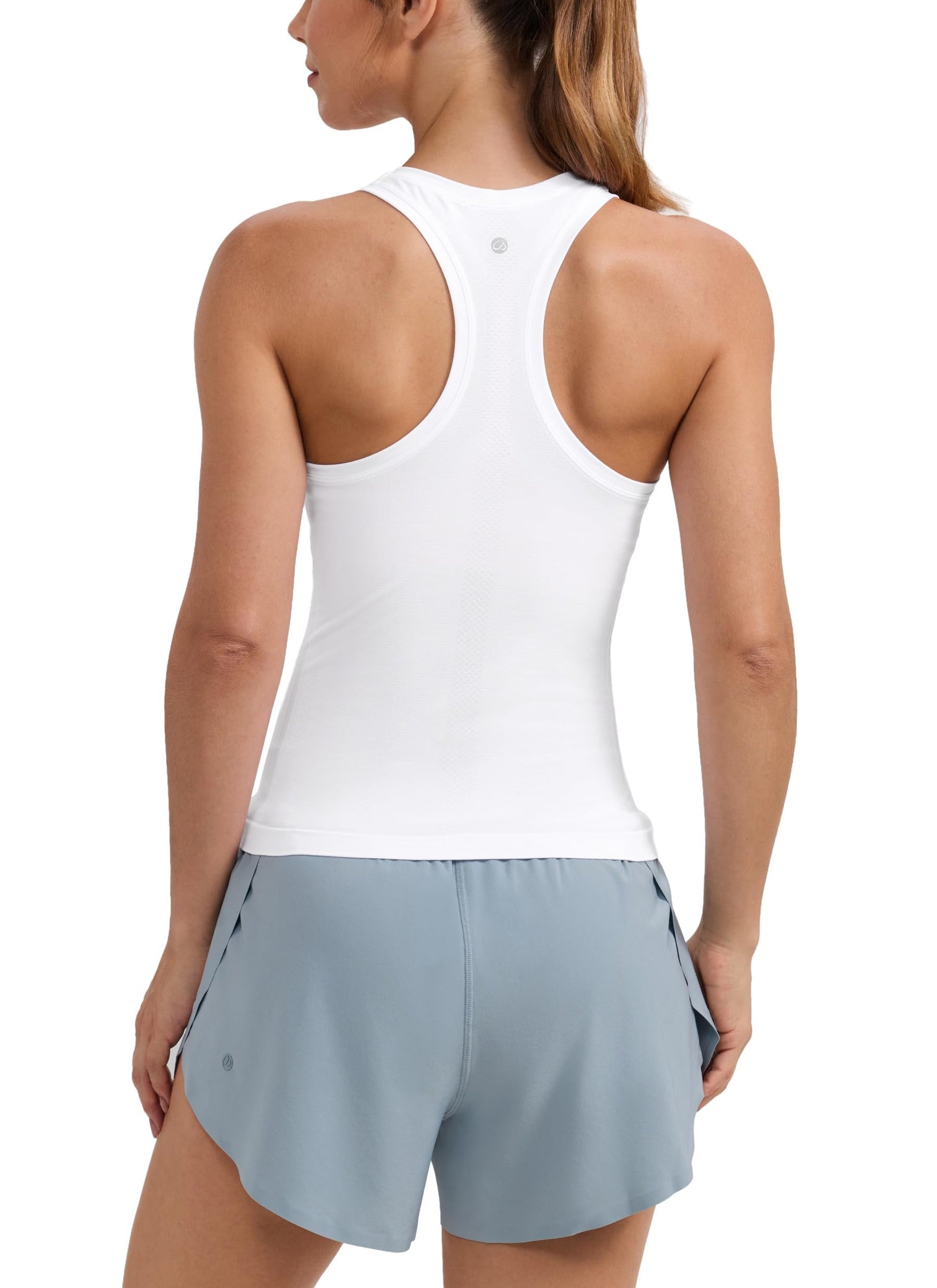 CRZ YOGA Seamless Workout Tank Tops for Women - Athletic Running Gym Sleeveless Shirts Crewneck Racerback Breathable White X-Small