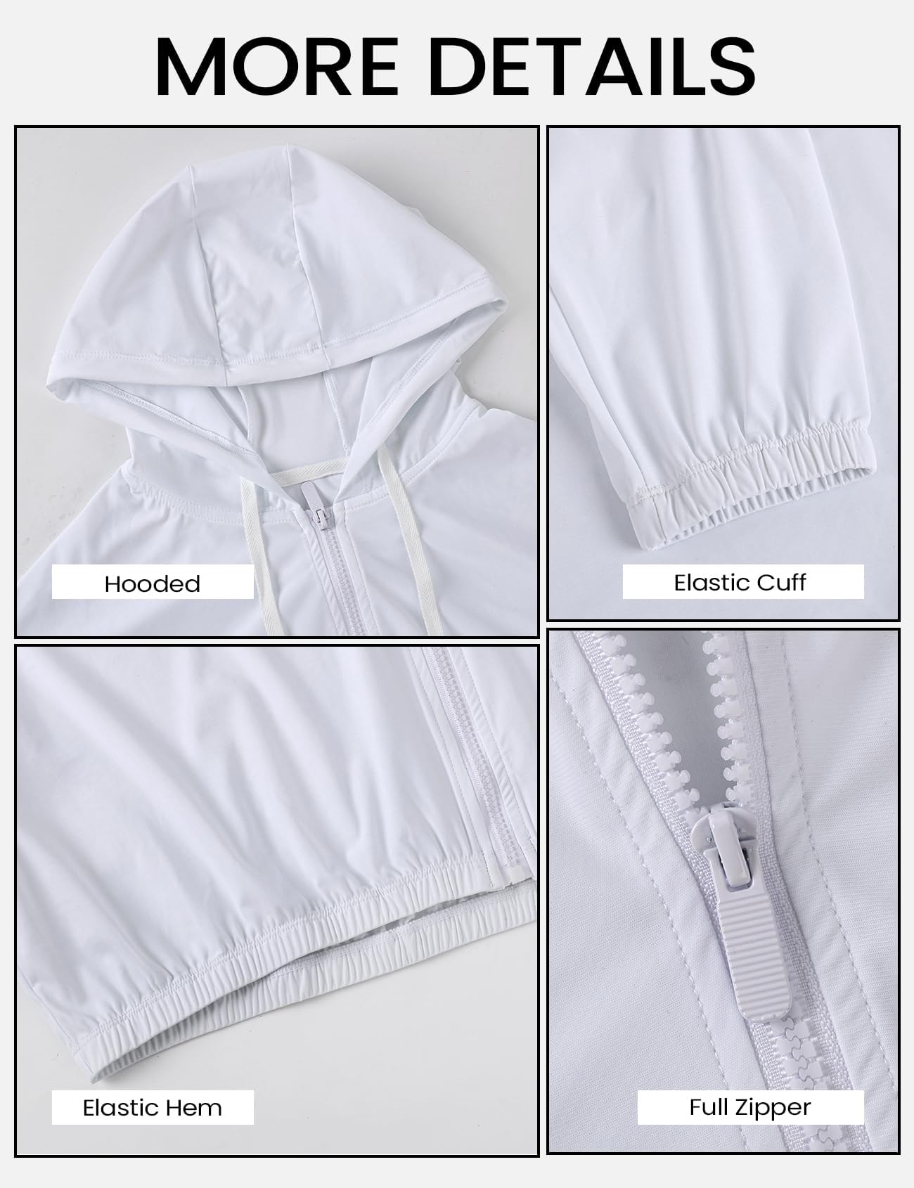 Wyeysyt Women's UPF 50+ UV Sun Protection Cropped Jackets Athletic Running Workout Shirts Zip Up Hoodie Outdoor Jackets(White-M)