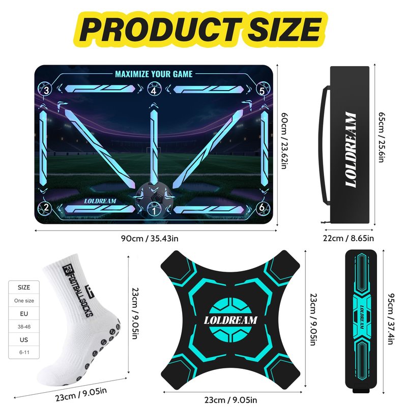 Soccer Training Mat With Technique Video Soccer Training Equipment Includes Football Trainer And Grip Socks Soccer Gifts Improve Coordination Anti-Slip Silent Absorption Mat For Footwork Training