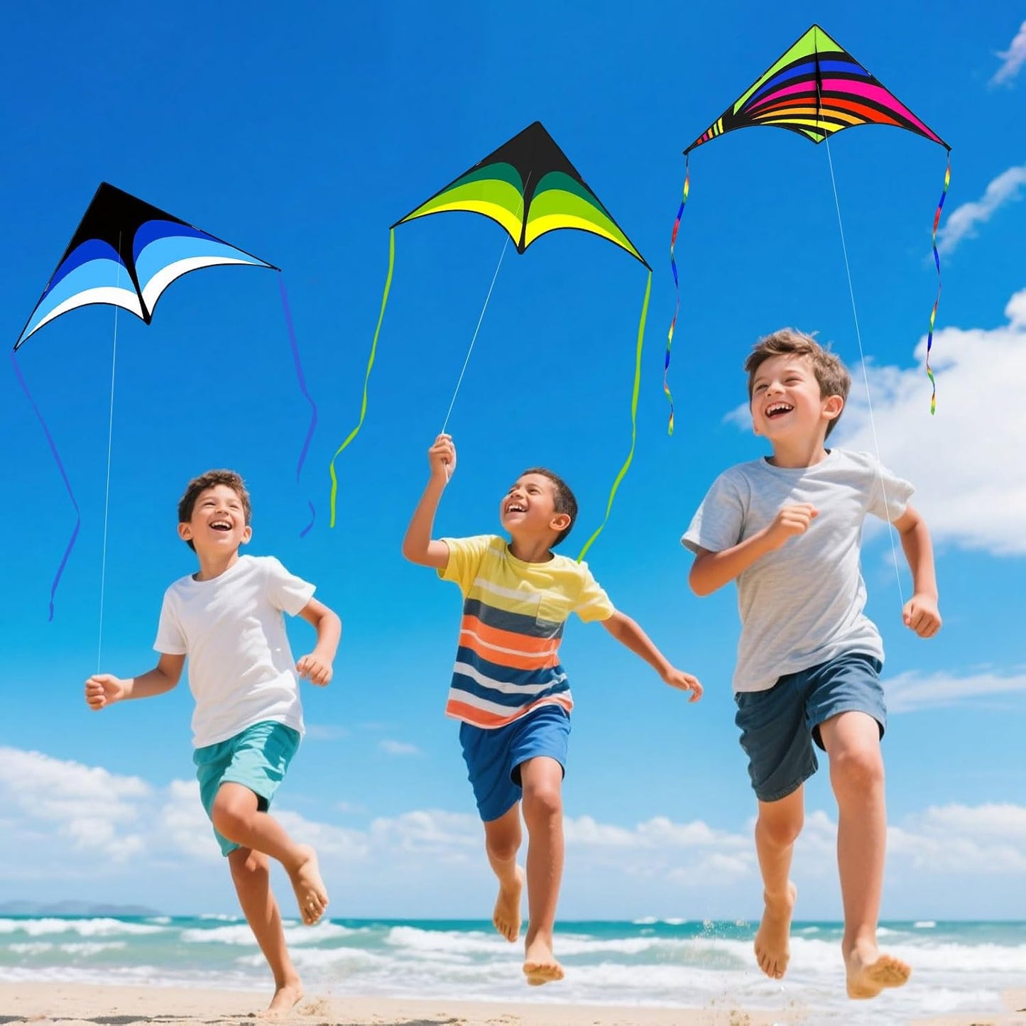 Delta Kite for Kids & Adults - Easy to Fly Colorful Kite for Beach Trips | 300ft String Handle Included