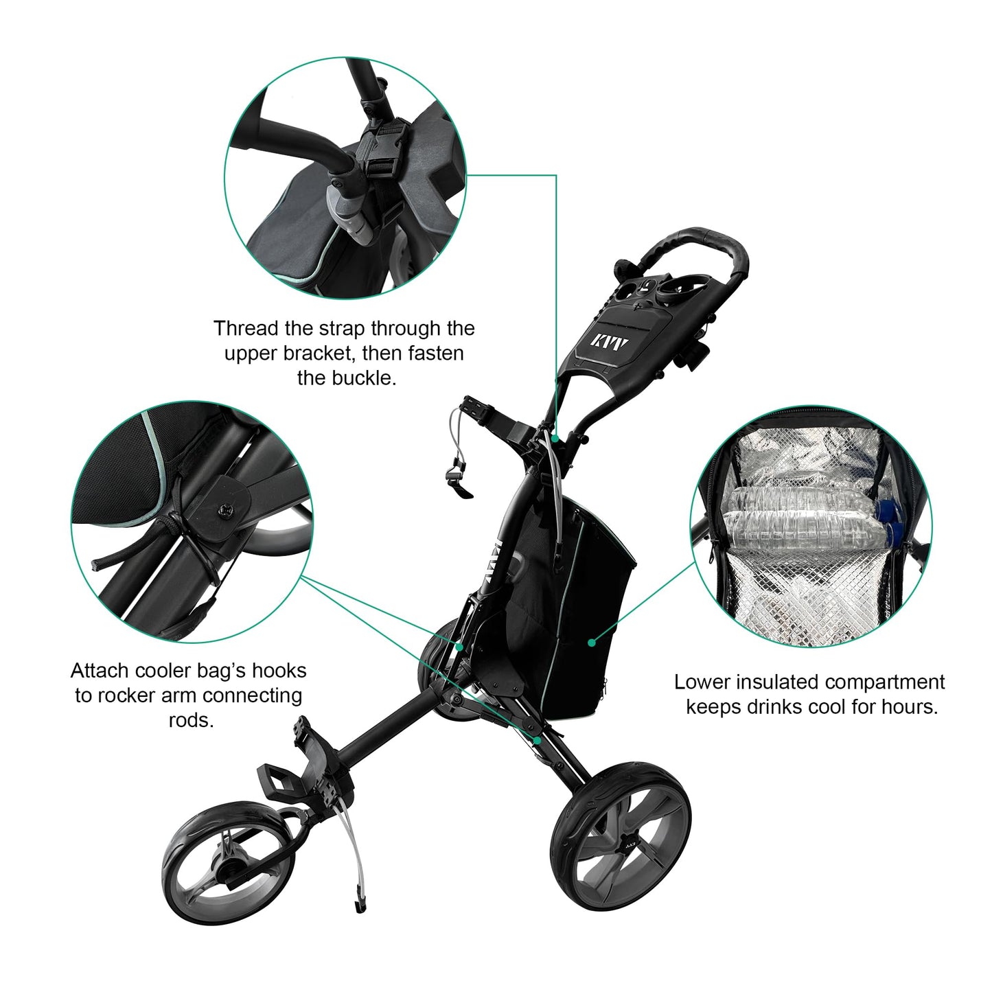 KVV Insulated Cooler Bag for Golf Carts, New Version - Universal Fit for Most Models of 3-Wheel and 4-Wheel Golf Push/Pull Carts, Models GL307, MP300, E-GT3070