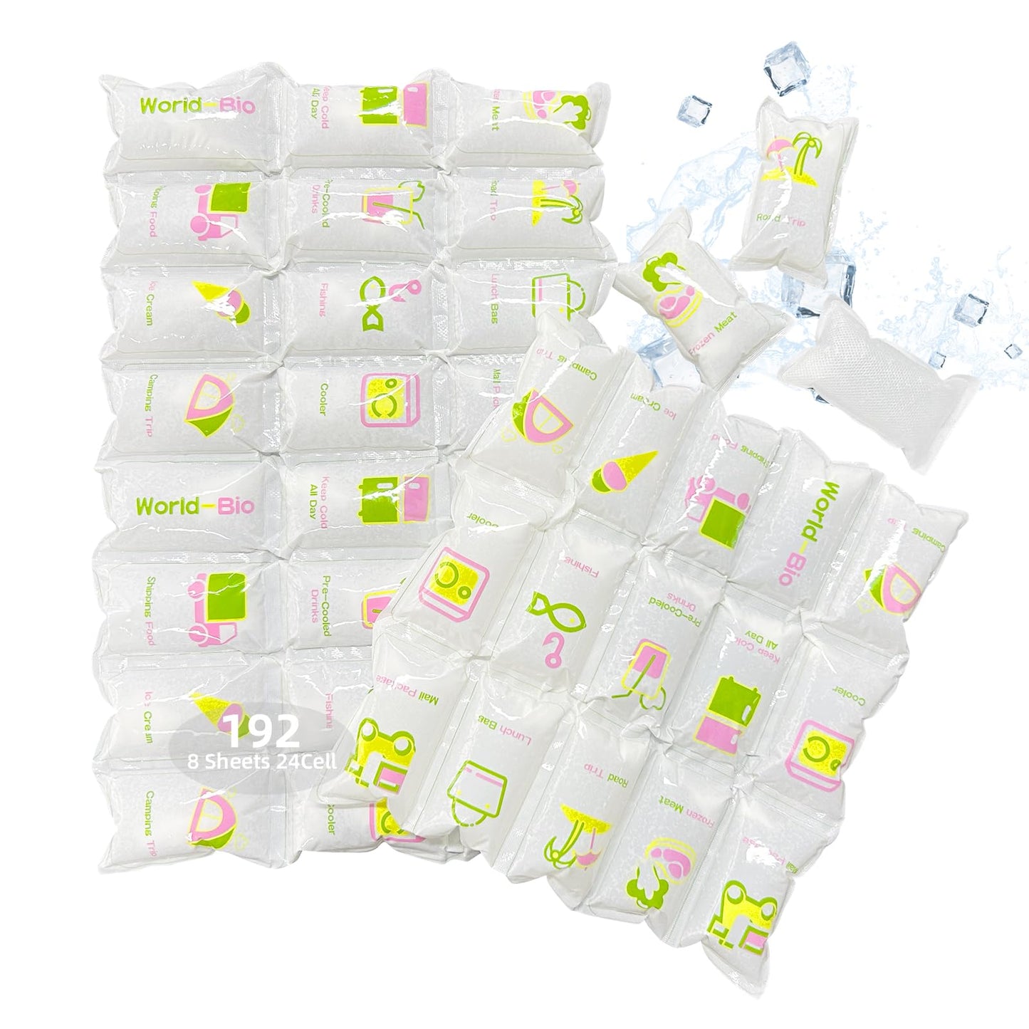 WORLD-BIO Dry Ice Packs for Shipping & Coolers, Shipping Ice Sheets for Coolers Reusable, Long Lasting Dry Ice for Shipping Food, Keep Food Drink Cold,17'' X 9.3'' 192 Cells