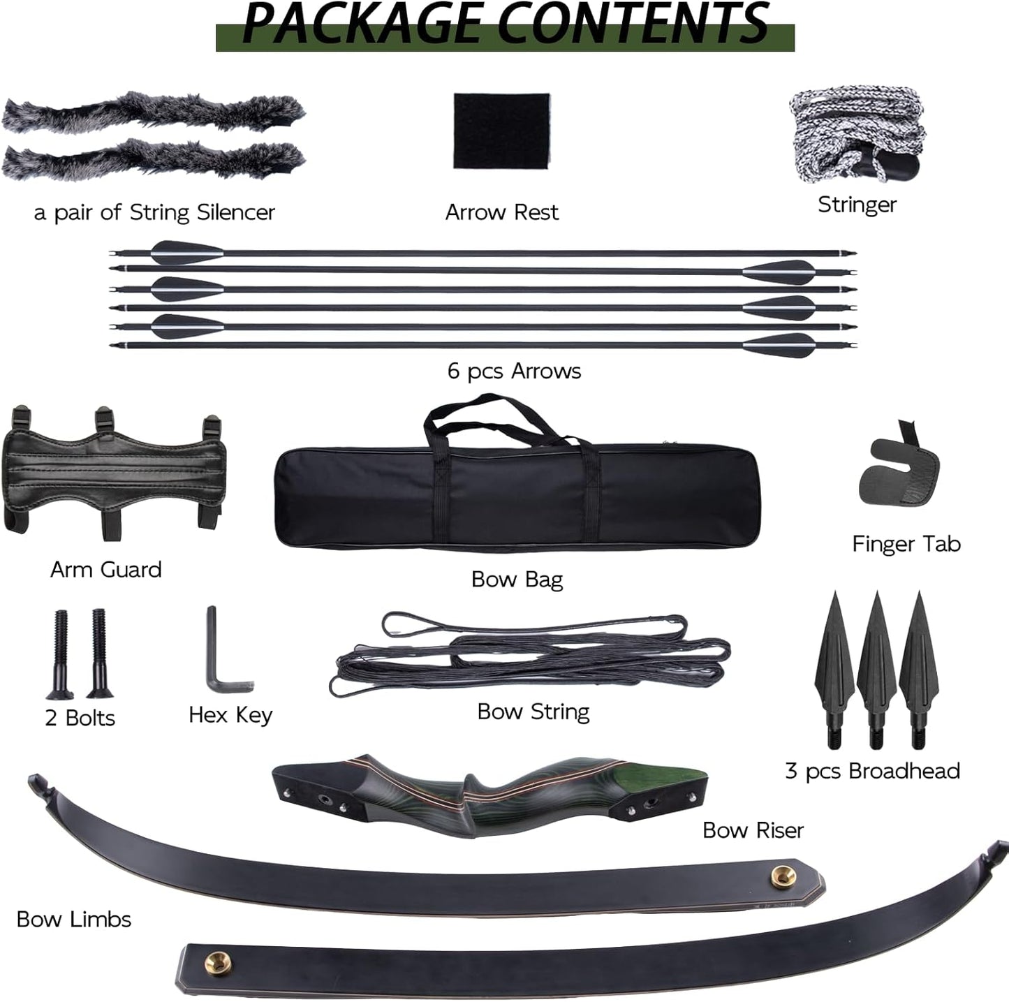 Archery 60" Recurve Bow and Arrow Set - 30-50lbs Right Hand Wooden Bow for Outdoor Hunting & Practice | Beginner Kit