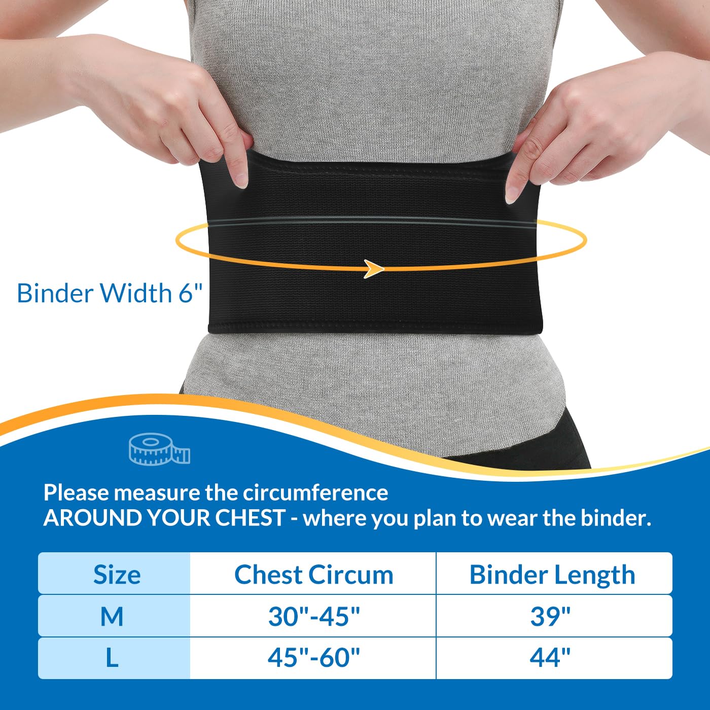 Pauline Broken Rib Brace for Women - Compression Chest Binder for Cracked Ribs Support & Chest Pain Relief - Rib Belt for Bruised Rib Cage (Black, Fits 30”-45”)
