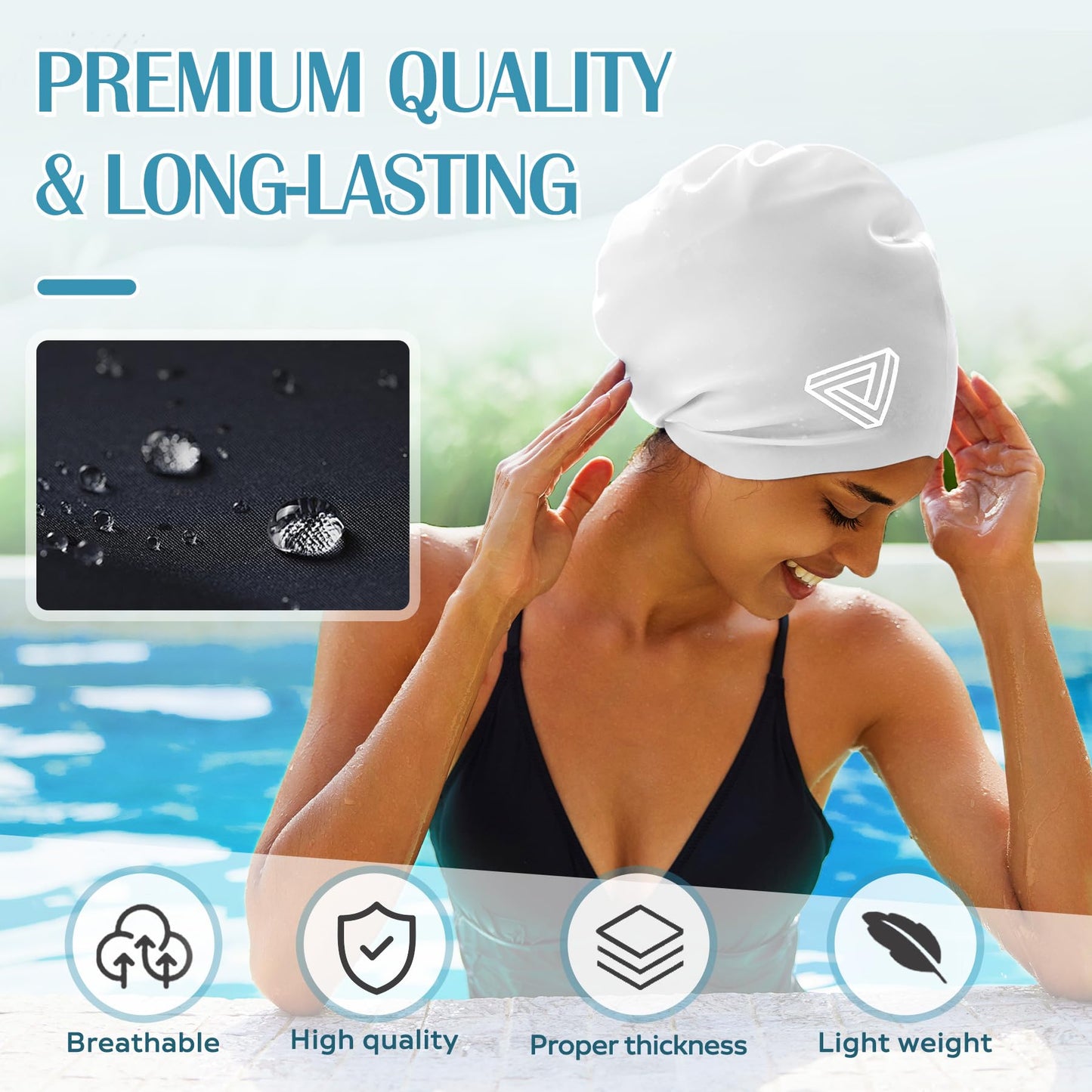 Large Swimming Cap, Suitable for Men and Women, Specially Designed Swimming Cap, Suitable for Very Long and Thick Curly Hair and Braids, Keep Hair Dry (White)